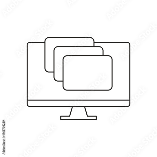 Multiple multitasking windows icon on computer monitor screen