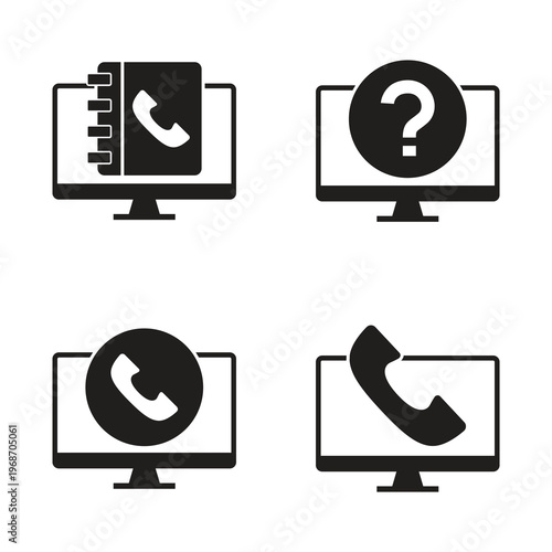 Support and contact icon set solid monitor glyph