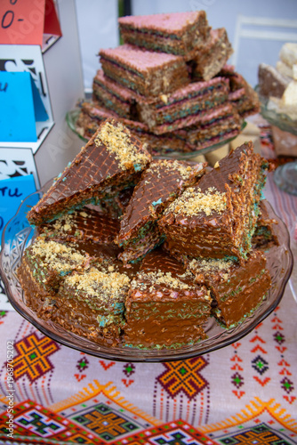 Layered Wafer Cakes with Chocolate and Nuts