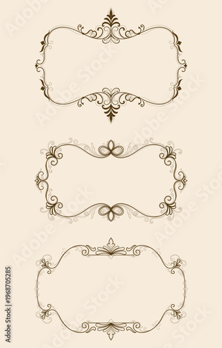 Brown frame, abstract vintage style, curled border.