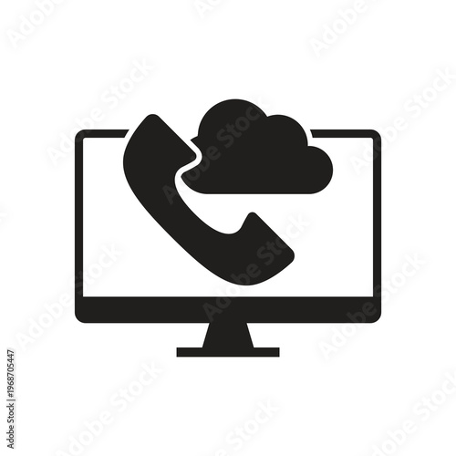 Cloud phone call icon on solid computer monitor