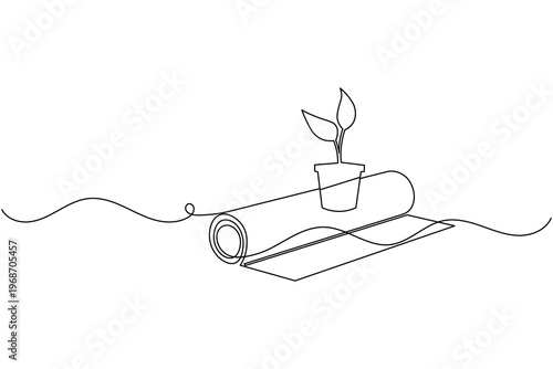 Yoga Mat Foam Roller Minimalist One Line Drawing Fitness Workout Home Gym Vector Illustration