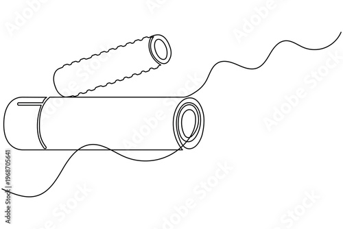 Home Workout Yoga Mat Foam Roller Continuous One Line Drawing Minimalist Fitness Vector