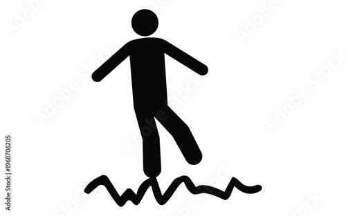 Person walking on unstable line balance risk challenge concept vector silhouette illustration