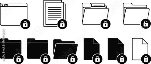 Locked folder and document icons representing private data protection and secure file storage vector.