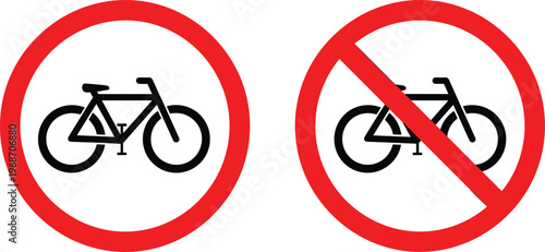 Prohibitory road sign with bicycle symbol indicating no cycling zone and restricted bike movement.