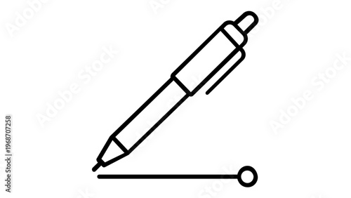 Minimalist black line vector icon of a ballpoint pen or mechanical pencil, isolated on white background. Simple flat illustration for business, education, writing, and office supplies design.