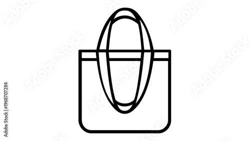 Minimalist tote bag vector icon illustration, simple black line art of a reusable fabric shopping bag, flat design element for retail, fashion, and eco-friendly lifestyle concepts, scalable.