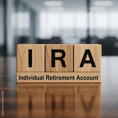 IRA Block Letters on Table Reflecting Individual Retirement Account.