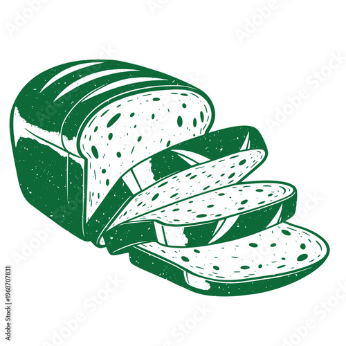 Green of loaf of bread with slices cut off sliced bread food