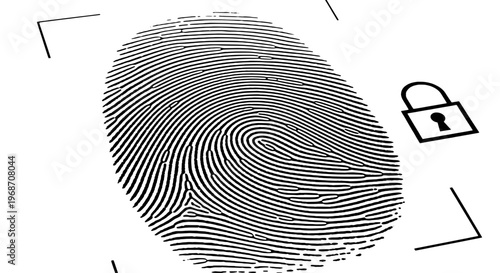 Fingerprint with security lock and corner markers for identification purposes. featuring padlock, authentication, biometric with secure and