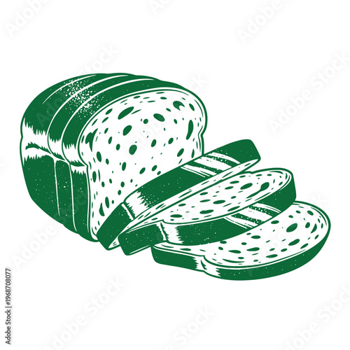 Green of sliced bread loaf with spots isolated on white background