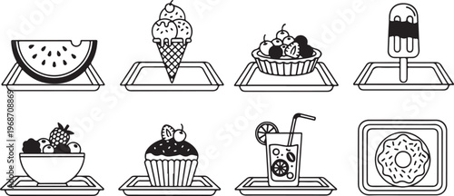 A collection of cake illustrations with various designs and toppings Vector