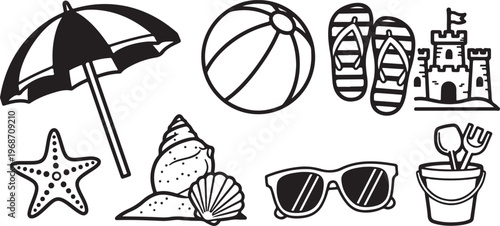 A collection of bike-related items including a helmet, lock, and water bottle. Vector