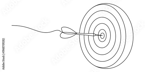 A single dart hitting the center of a circular target representing success and goal achievement. Vector, illustration