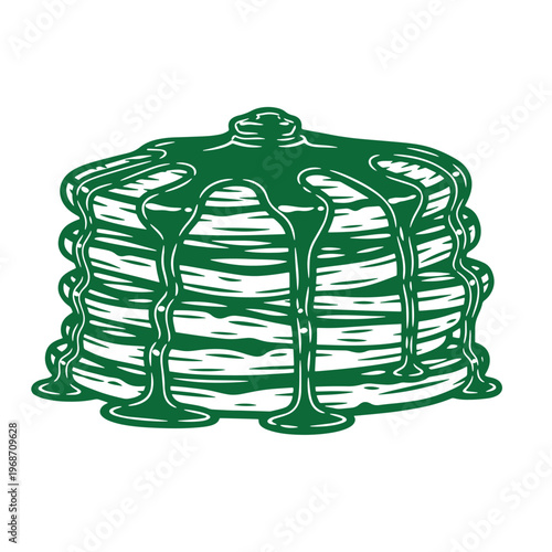 Stack of green pancakes with syrup dripping down stack of pancakes dripping syrup breakfast food green and white