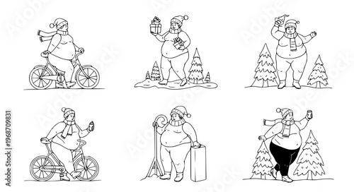 Seasonal Activities Vector of Overweight People Enjoying Winter, Spring, Summer, and Autumn
