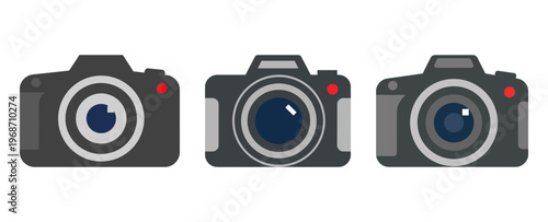 Modern Digital SLR Camera Icons with Different Lens Details, Photography Equipment Symbols for Professional Photographers and Hobbyist Vector