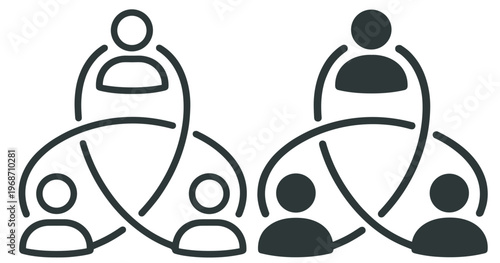 teamwork network people icon, group communication and collaboration vector symbol, business organization structure line illustration on transparent background
