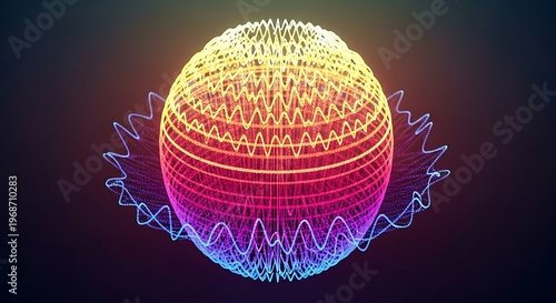 Abstract digital sphere with colorful wave patterns.