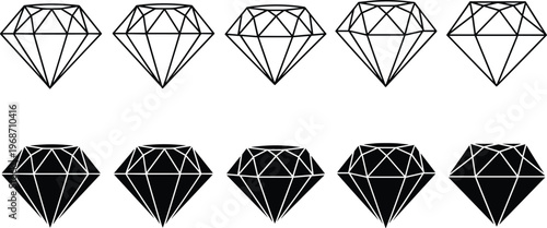 Set of diamond icons in outline and solid fill, representing luxury and value.