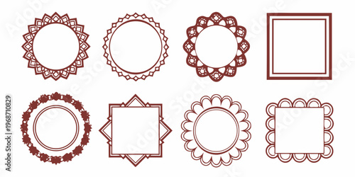 Collection of ornate reddish brown frames and borders in various shapes