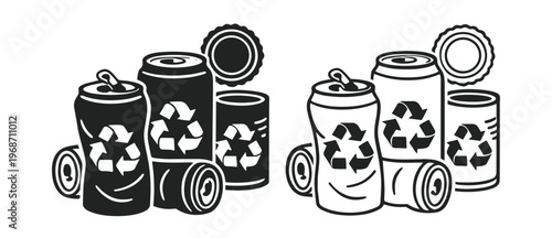 recycling aluminum cans icon, metal containers and waste reuse vector symbol, environmental sustainability and eco packaging line illustration on transparent background