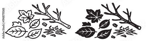 organic garden waste icon, leaves branches and compost recycling vector symbol, natural biodegradable disposal and eco sorting line illustration on transparent background