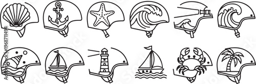 Line drawings of various types of breads and baked goods in different shapes Vector