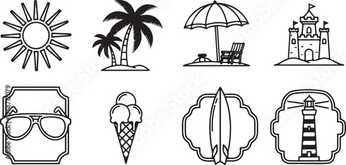 Simple line drawings of iconic objects and symbols from everyday life Vector