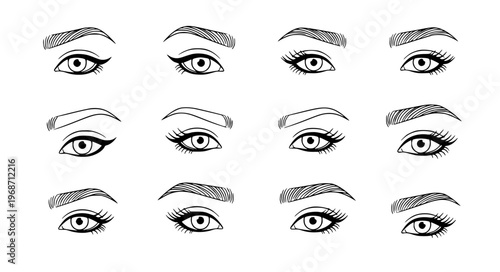 Minimal female eyes brows vector icon set EPS10 isolated on white