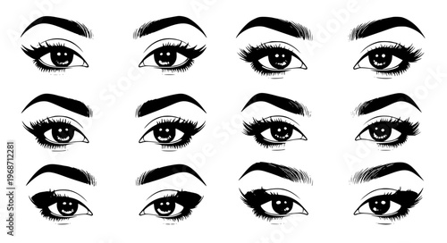Female eyes and eyebrows vector set fashion beauty design EPS10 isolated on white