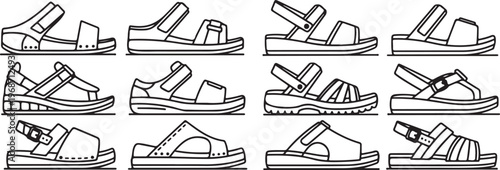 Various types of fishing boats docked at a harbor Vector