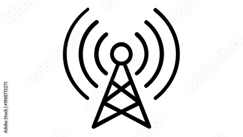 Broadcast Tower Vector Icon Illustration: Minimalist Line Art of a Radio Antenna with Signal Waves. Scalable Flat Design for Communication, Networking, and Wireless Technology Concepts.