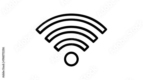 Minimalist black line vector icon illustration of a wireless Wi-Fi signal symbol for internet connectivity, broadcast, and networking, featuring a clean flat design for digital interfaces.