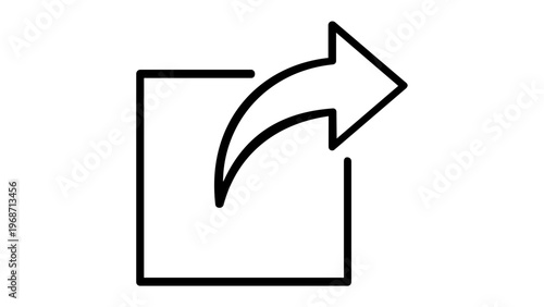 Share and Export Vector Icon Illustration, Minimalist Black Line Art of a Curved Arrow Pointing Out of a Square Box, Scalable Graphic for Web Design, Mobile Apps, and Digital Communication