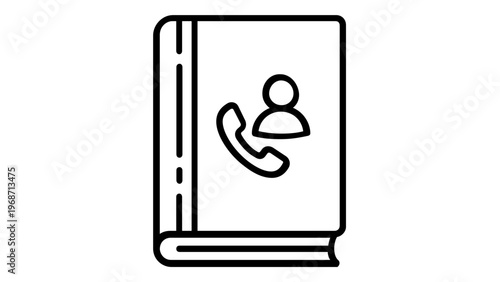 Professional phone book line icon vector illustration showing a contact list notebook with person and telephone handset symbols, ideal for communication, business, and mobile app UI design.