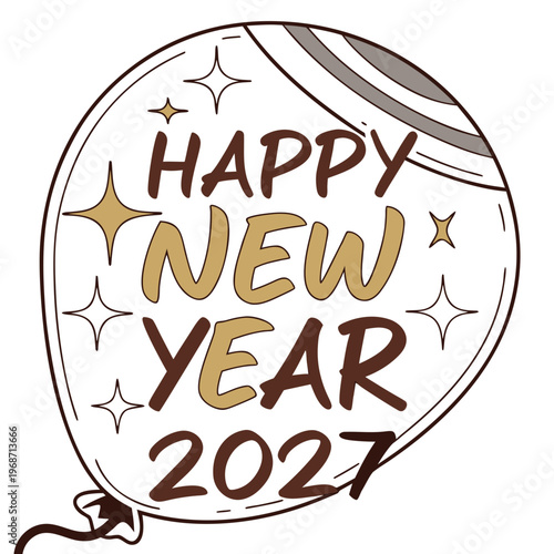 Brown and Gold Happy New Year 2027 Balloon brown and gold text