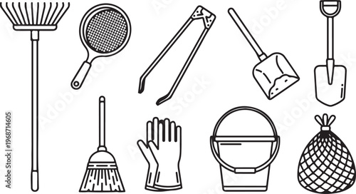 Everyday kitchen utensils and cooking tools displayed in a simple line drawing Vector