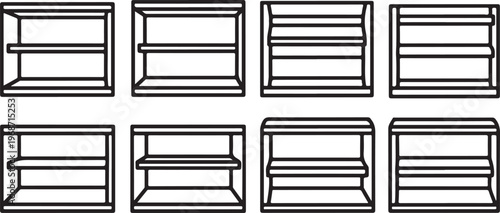 Minimalist line art series of abstract open boxes Vector