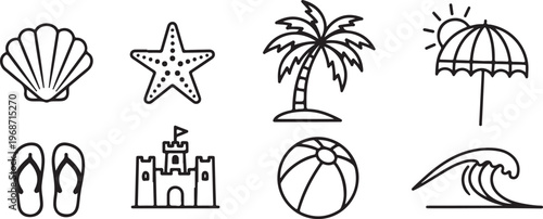 Collection of simple black and white line drawings of various objects and symbols Vector