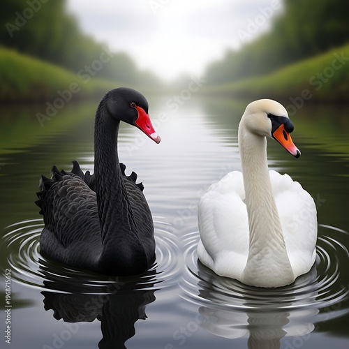 Elegant Swans Grace Calm Waters - A Study in Contrast.