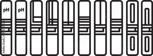 Stack of clear plastic test tubes on a black background with ph labels Vector
