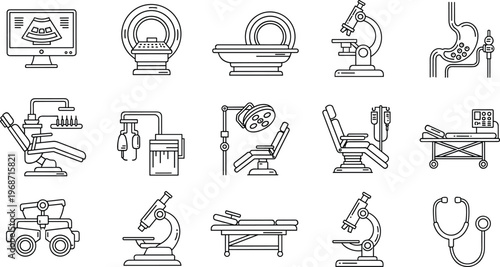 Medical Equipment Vector Illustration Showing Healthcare Diagnostic and Patient Care Icons