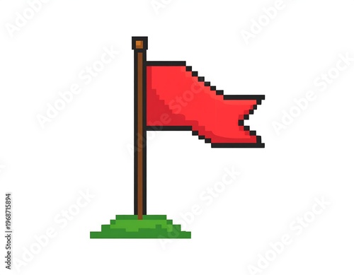 Pixelated red flag on a post