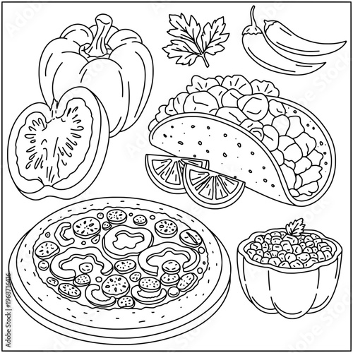 set of hand drawn vector illustration of food