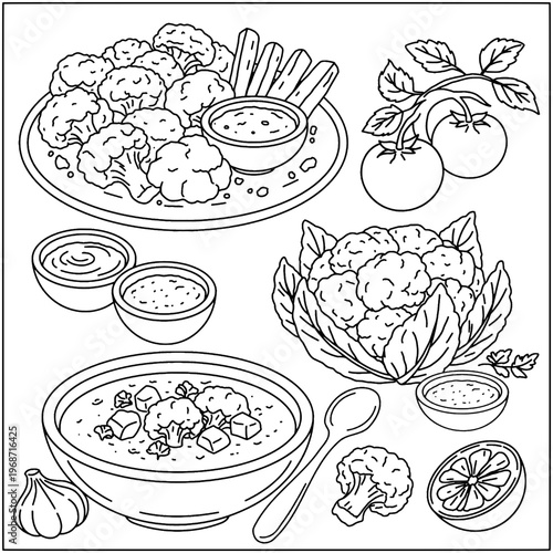 set of hand drawn vector illustration of food