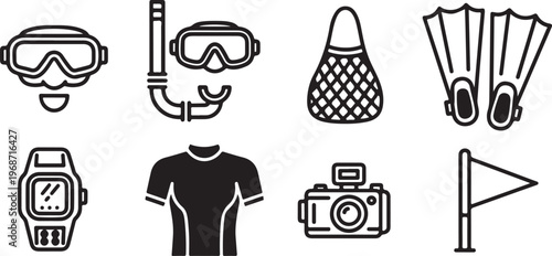 A collection of simple black and white icons representing various objects and concepts Vector