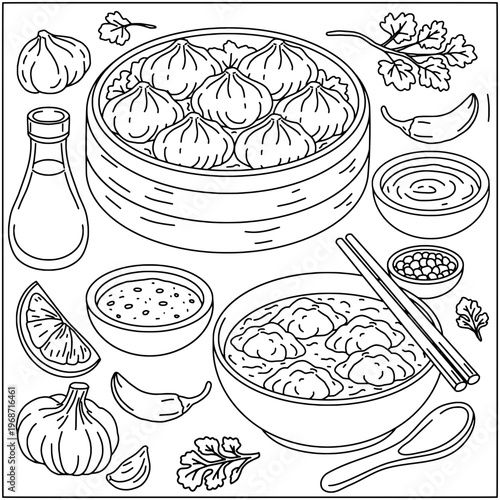 set of hand drawn vector illustration of food