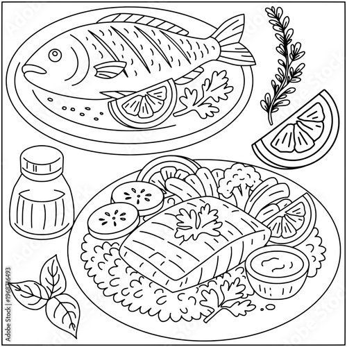 set of hand drawn vector illustration of food